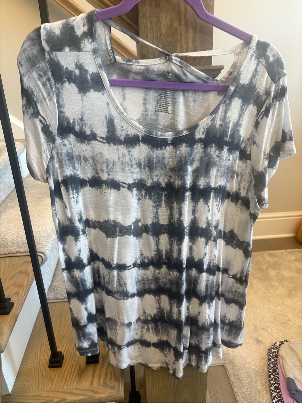 St. John's Bay Black & White Tie-Dye Scoop Neck Short Sleeve Tunic